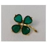 Shamrock 4-Leaf Clover Pin Green Stones