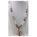 Milk Glass Beads & Mother-of-Pearl Dangle Necklace