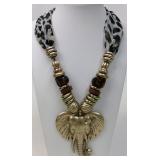 Large Elephant Head Pendant Beaded Scarf Necklace