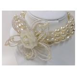 Faux Pearl 3-strand Choker with Flower Pendant