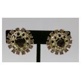 Purple Rhinestone Faux Pearl Clip Earrings