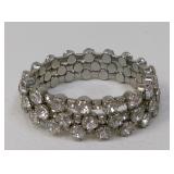 Prong-Set Rhinestone Silver Tone Stretch Bracelet