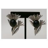Art Nouveau Style Silver & Black Earrings