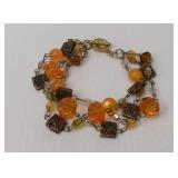 Multi-Strand Amber & Crystal Beaded Bracelet
