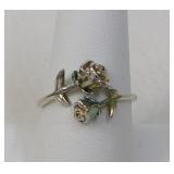 Sterling Diamond Cut Double Rose Ring Size 9