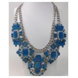 Bold Chunky Statement Necklace Silver & Turquoise