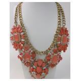 Chunky Statement Bib Necklace Coral Pink