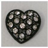 Black Metal Heart Rhinestone Brooch