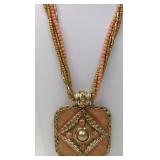 Peach Enameled Multi Strand Pendant Necklace