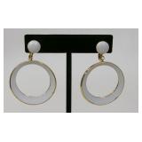 Crown Trifari White Enamel Loop Earrings