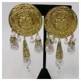 Gold Tone Baroque Dangling Faux Pearl Earrings