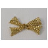 BSK Gold Tone Diamond Cut Bow Brooch