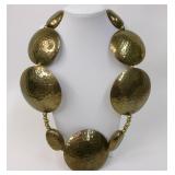 Hammered Brass Medallion Disc Chunky Necklace