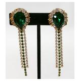 Green & Clear Rhinestone Chain Drop Earrings