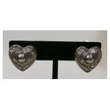 Silver Tone Heart Clip Earrings