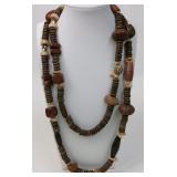 Boho Wood Beaded Long Strand Necklace