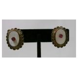 Jeweled Mother-of-Pearl Gold Tone Earrings
