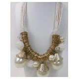 Chunky Faux Pearl & Gold Statement Necklace