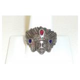 Vintage Silver Indian Chief Enamel Headdress Ring