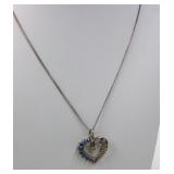 Sterling Silver Jeweled MOM Heart & Sterling Chain