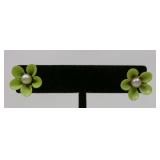 Vintage Lime Green Enamel Faux Pearl Earrings