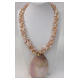 Large Pink Polished Clamshell Pendant Necklace