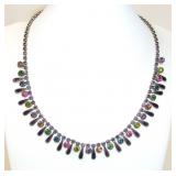 Multi-Color Rhinestone Enamel Silver Choker