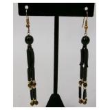 Black Glass Tiger's Eye Chandelier Earrings