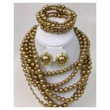 Multi-Strand Gold Bead Jewelry Set