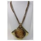 Multi-Strand Necklace Glittery Lucite Pendant