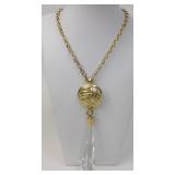 Gold Tone Knot & Clear Lucite Tassel Necklace