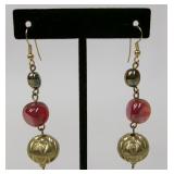 Iridescent Glass Gold Tone Beaded Dangle Earrings