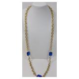 Gold Tone Chain Blue Cabochon Stations Unsigned