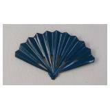 Teal Enameled Copper Oriental Fan Brooch