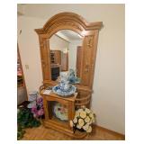 Oak Entry Hall Tree w/ Mirror NO CONTENTS