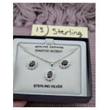 Silver Sterling Silver Sapphire w/ Diamond Jewelry