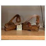 Set of Vintage Carved Wood Shoes Wine Holders