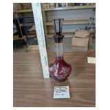 Vintage Ruby Red Bohemian Cut Glass Decanter