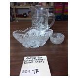 Vtg Cut Glass - Pitcher, Bowls (3pcs)