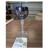 Vintage Amethyst Bohemian Cut Glass Wine Glass