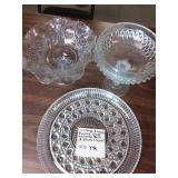 Vtg Etched Pressed Glass Stemmed Bowls & Plates
