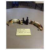 2 Ceramic & 1 Brass Cat Figures