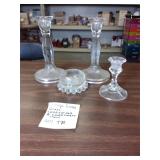 VTG Etched Glass Candlesticks & Candleholder 4pcs