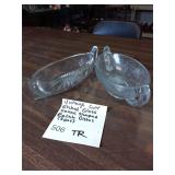 Vtg Cut/Etched Glass Canoe Shaped Relish Dishes