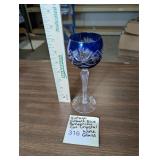 Vintage Colbalt Blue Bohemian Cut Crystal Wine