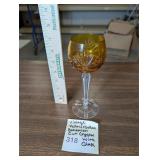 Vtg Yellow/Golden Boho Cut Crystal Wine Glass