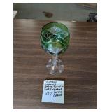 Vtg Emerald Green Boho Cut Crystal Wine Glass