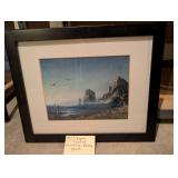 Signed, Framed Painting, Rocky Shoreline