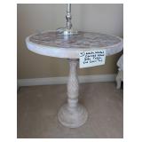 Whitewashed Carved Wood & End Grain Side Table