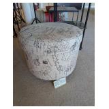 Script Patterned Upholstered Storage Ottoman